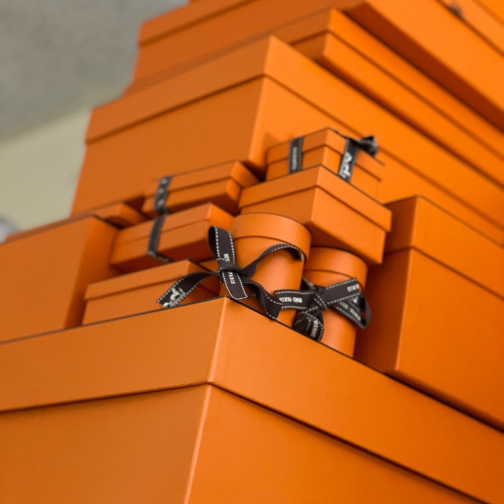 Orange Gift Boxes with Brown Ribbon